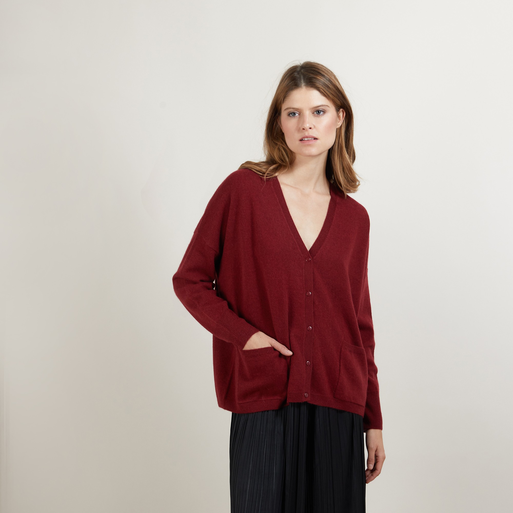 Cardigan en cachemire - Brune 7082 grenade - 51 Bordeaux