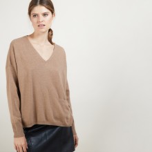 Pull court col V en cachemire - Balba 7030 desert - 46 Marron clair