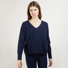 Pull court col V en cachemire - Balba 7040 marine - 05 Bleu marine
