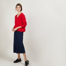 Pull court col V en cachemire - Balba 7080 dahlia - 52 Rouge