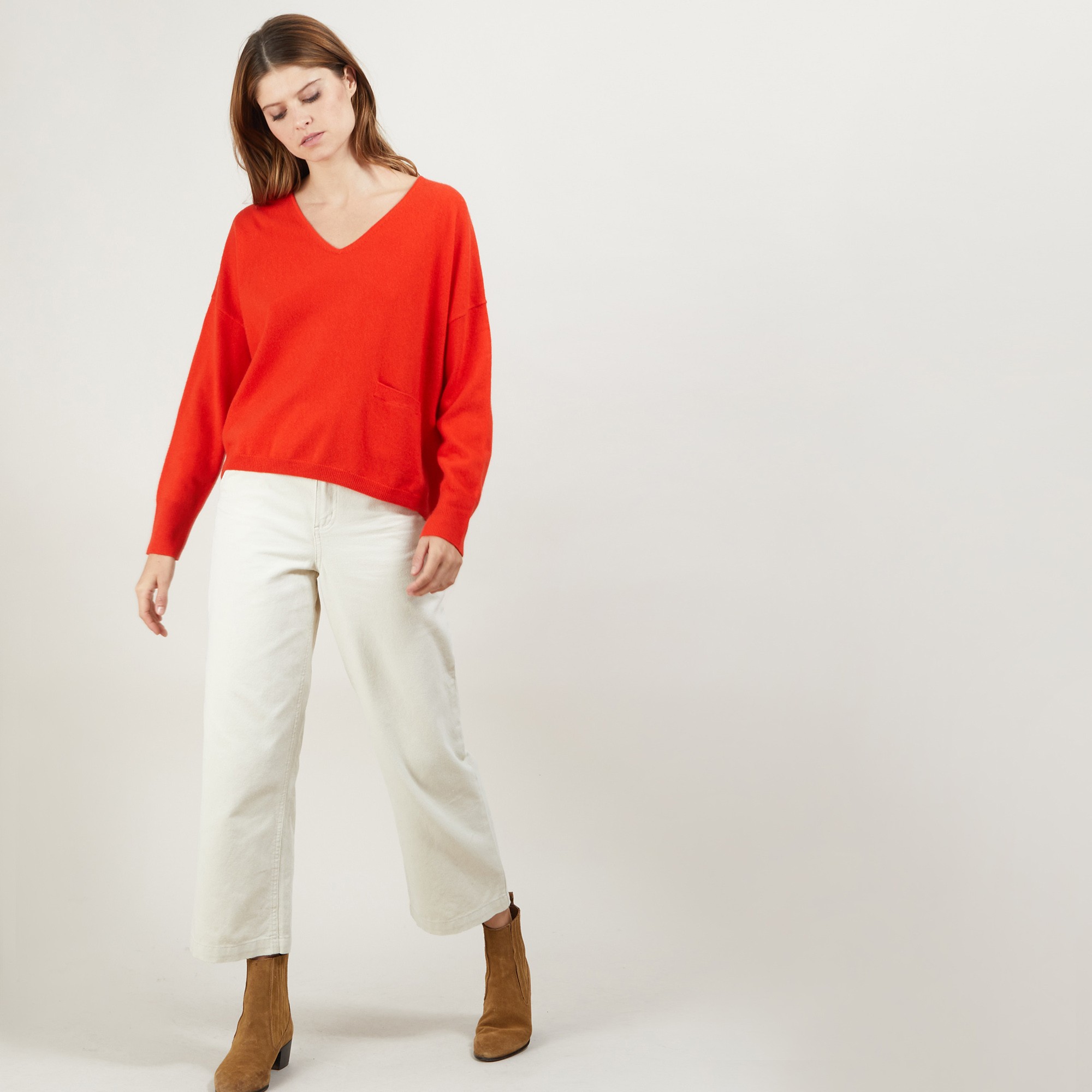 Pull court col V en cachemire - Balba 7081 fusion - 15 Orange