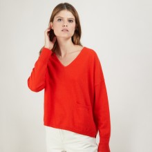 Pull court col V en cachemire - Balba 7081 fusion - 15 Orange