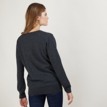 Pull col V en cachemire - Bertille 7011 ombre - 10 Gris foncé