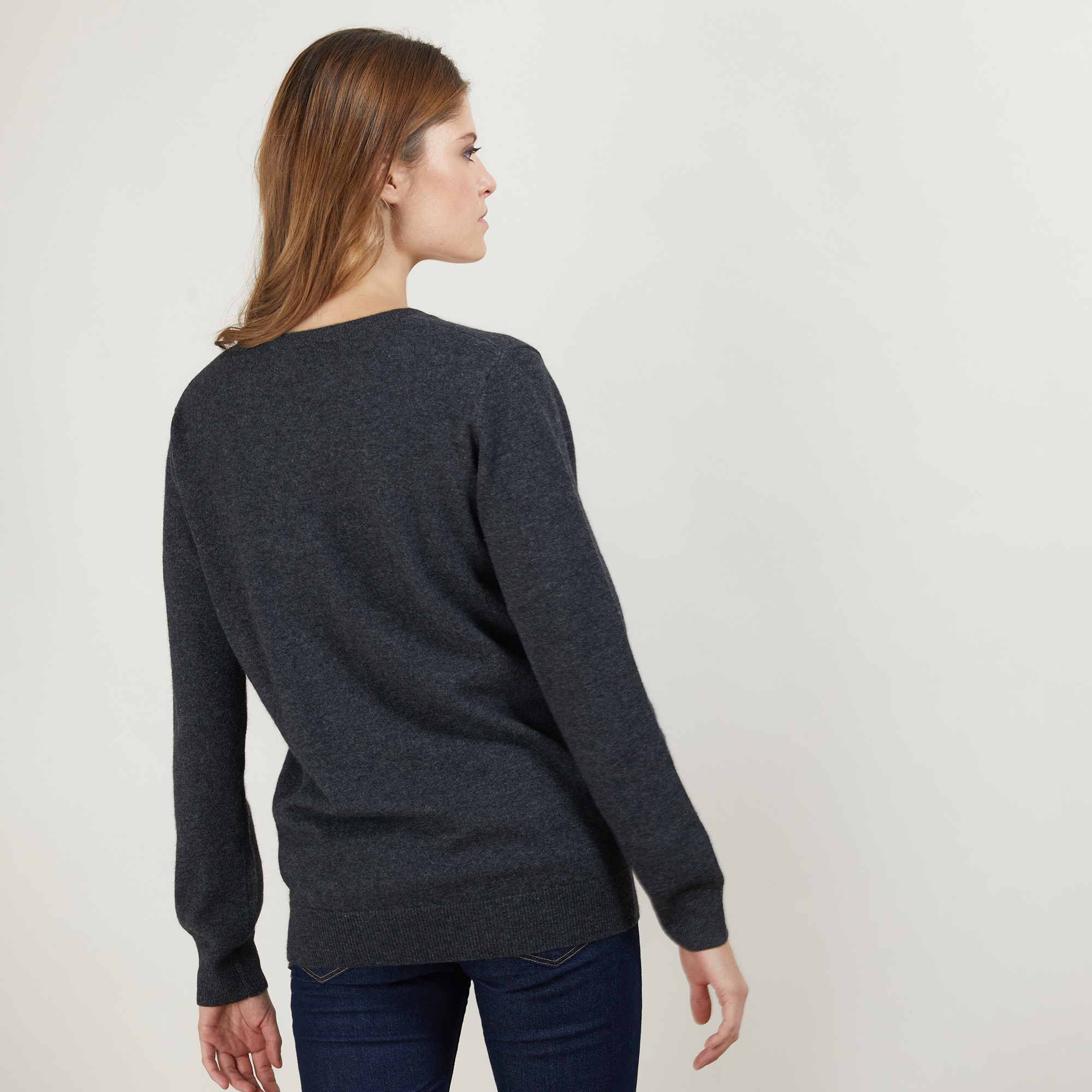 Pull col V en cachemire - Bertille 7011 ombre - 10 Gris foncé