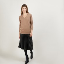 Pull col V en cachemire - Bertille 7030 desert - 46 Marron clair