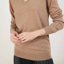 Pull col V en cachemire - Bertille 7030 desert - 46 Marron clair