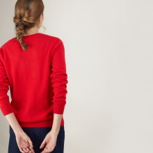 Pull col V en cachemire - Bertille 7080 dahlia - 52 Rouge