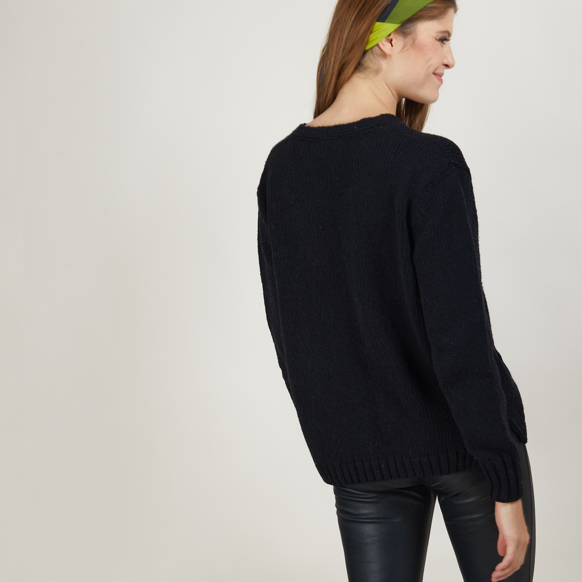 Cardigan en col V en laine et soie - Bilan 7010 noir - 01 Noir