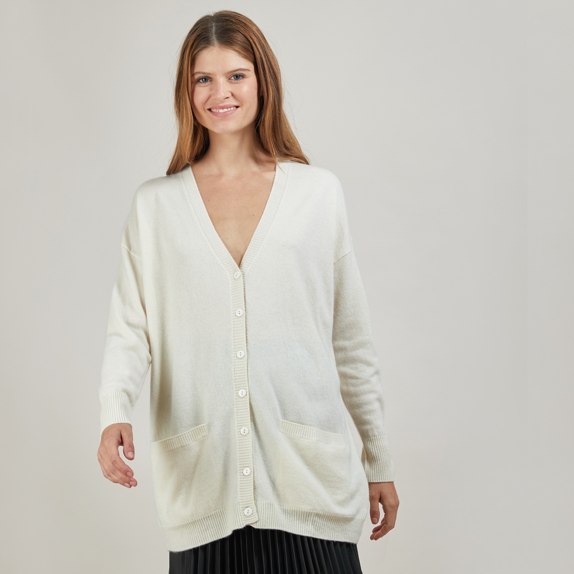 Long cardigan à poches en cachemire - Blush 7040 marine - 05 Bleu marine
