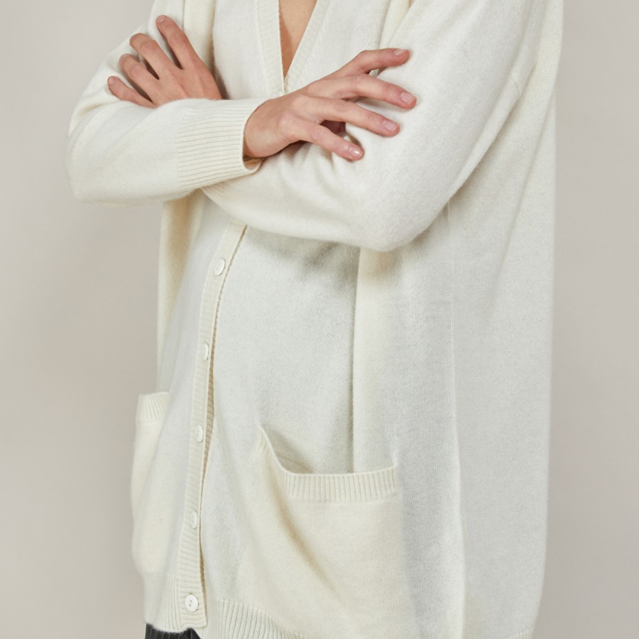 Long cardigan with pockets in cashmere - Blush