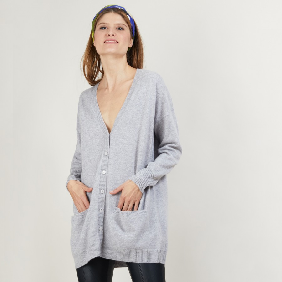 Long cardigan with pockets in cashmere - Blush
