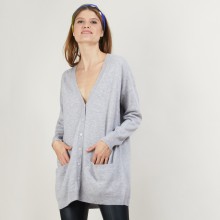 Long cardigan with pockets in cashmere - Blush