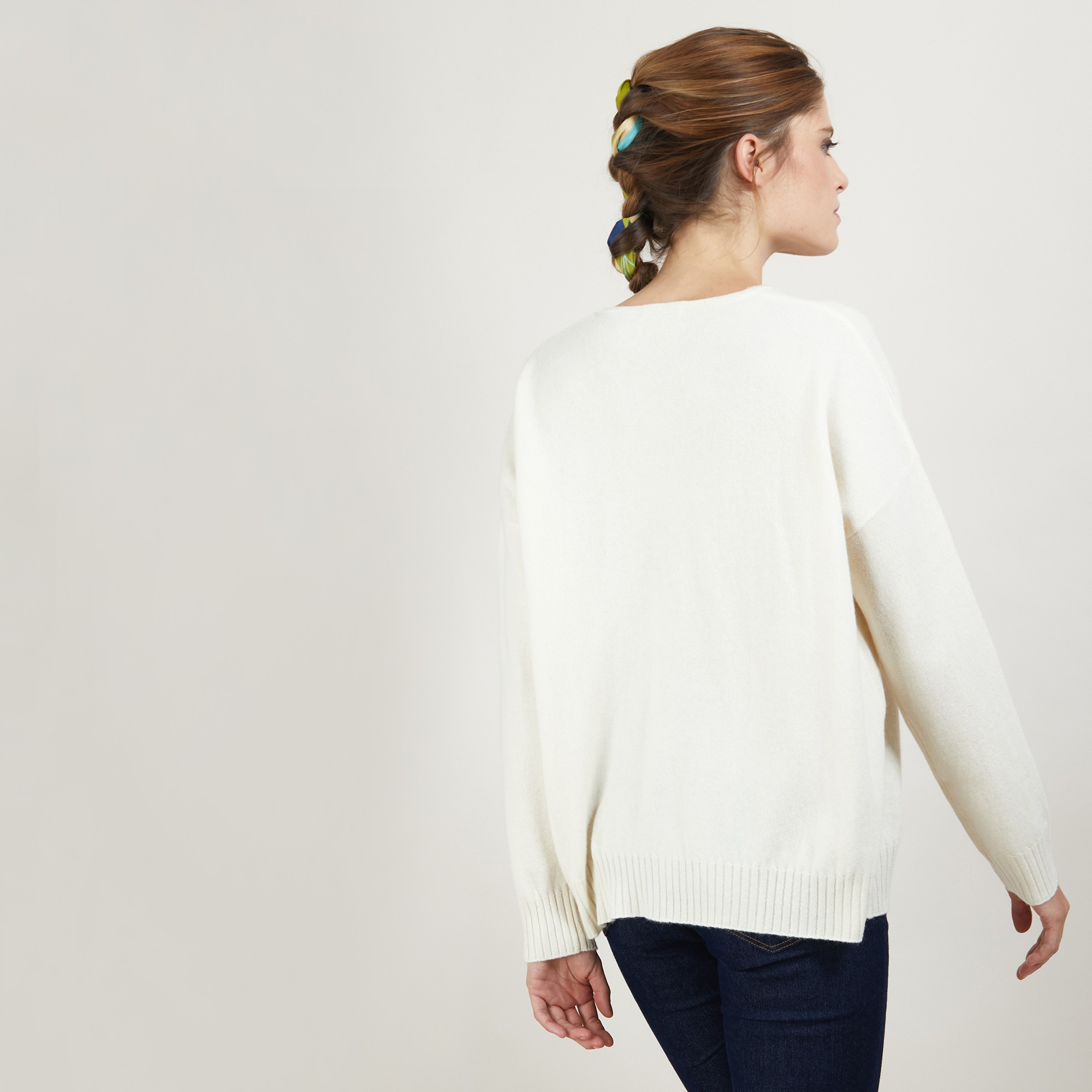 Pull ample en cachemire boutons épaule - Brook 7002 arome - 82 Ecru