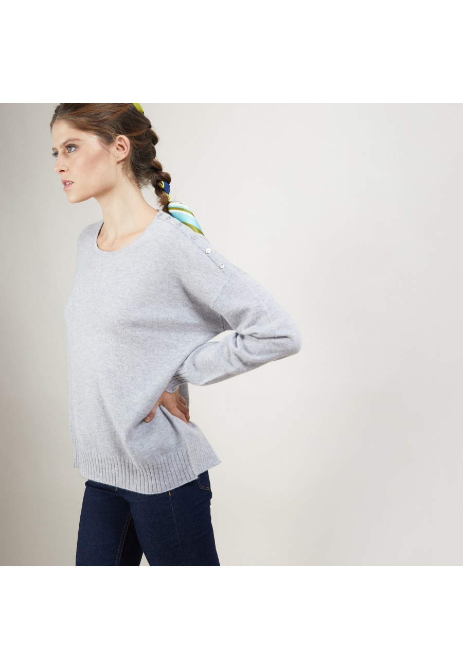 Cashmere wide shoulder buttons sweater - Brook