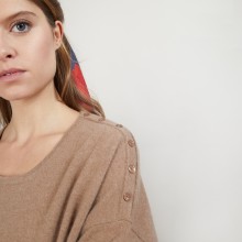Pull ample en cachemire boutons épaule - Brook 7030 desert - 46 Marron clair