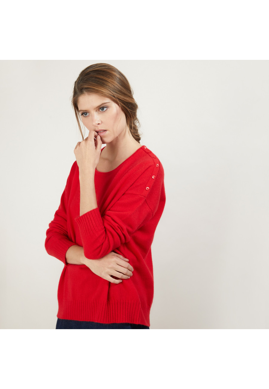 Cashmere wide shoulder buttons sweater - Brook
