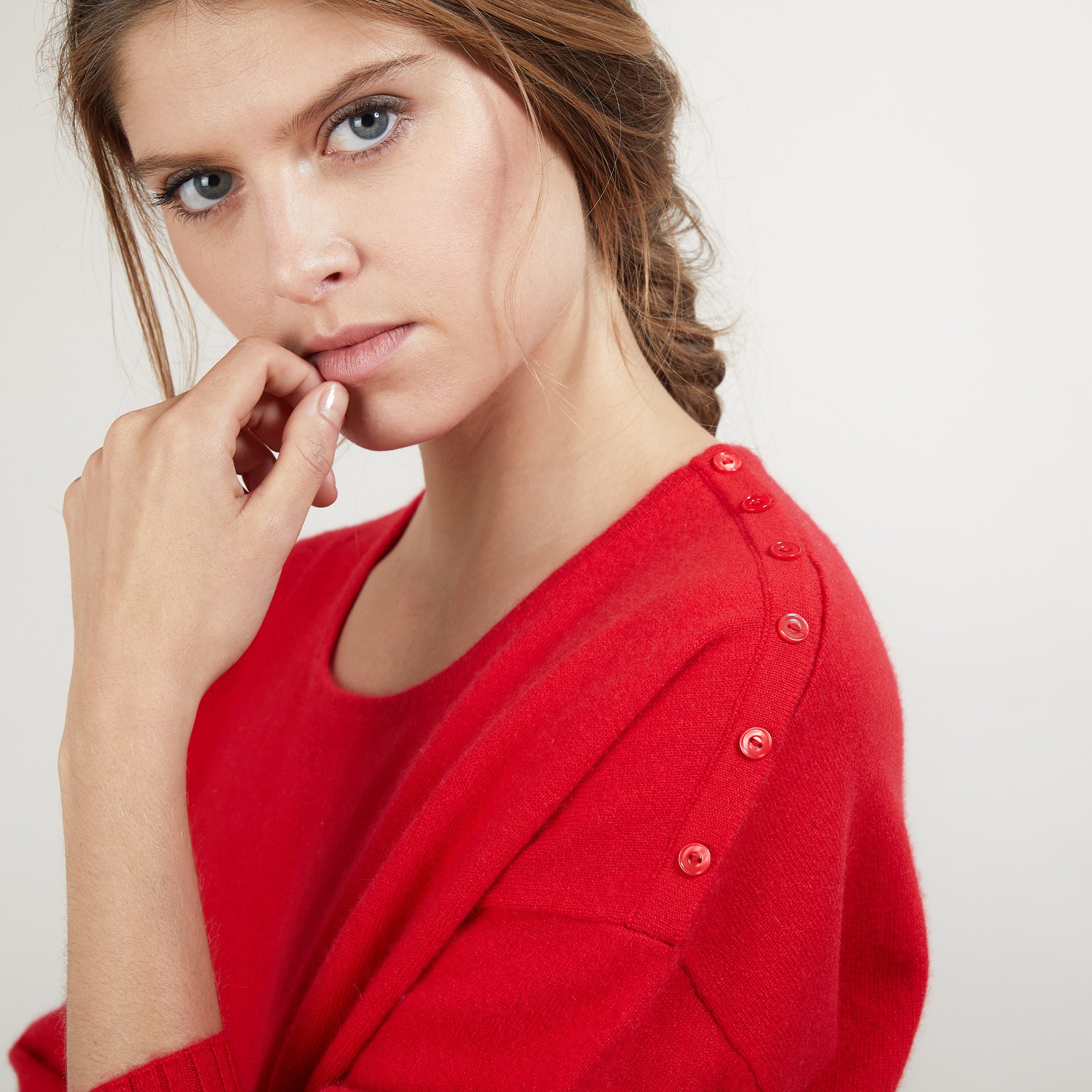 Pull ample en cachemire boutons épaule - Brook 7080 dahlia - 52 Rouge