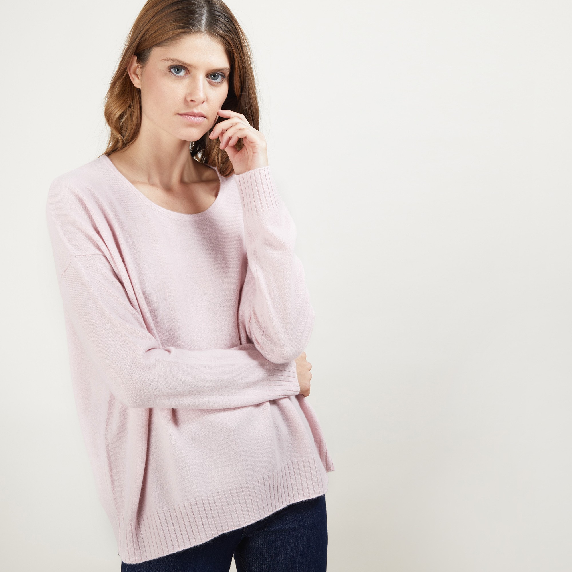 Pull ample en cachemire boutons épaule - Brook 7084 opale - 24 Rose clair