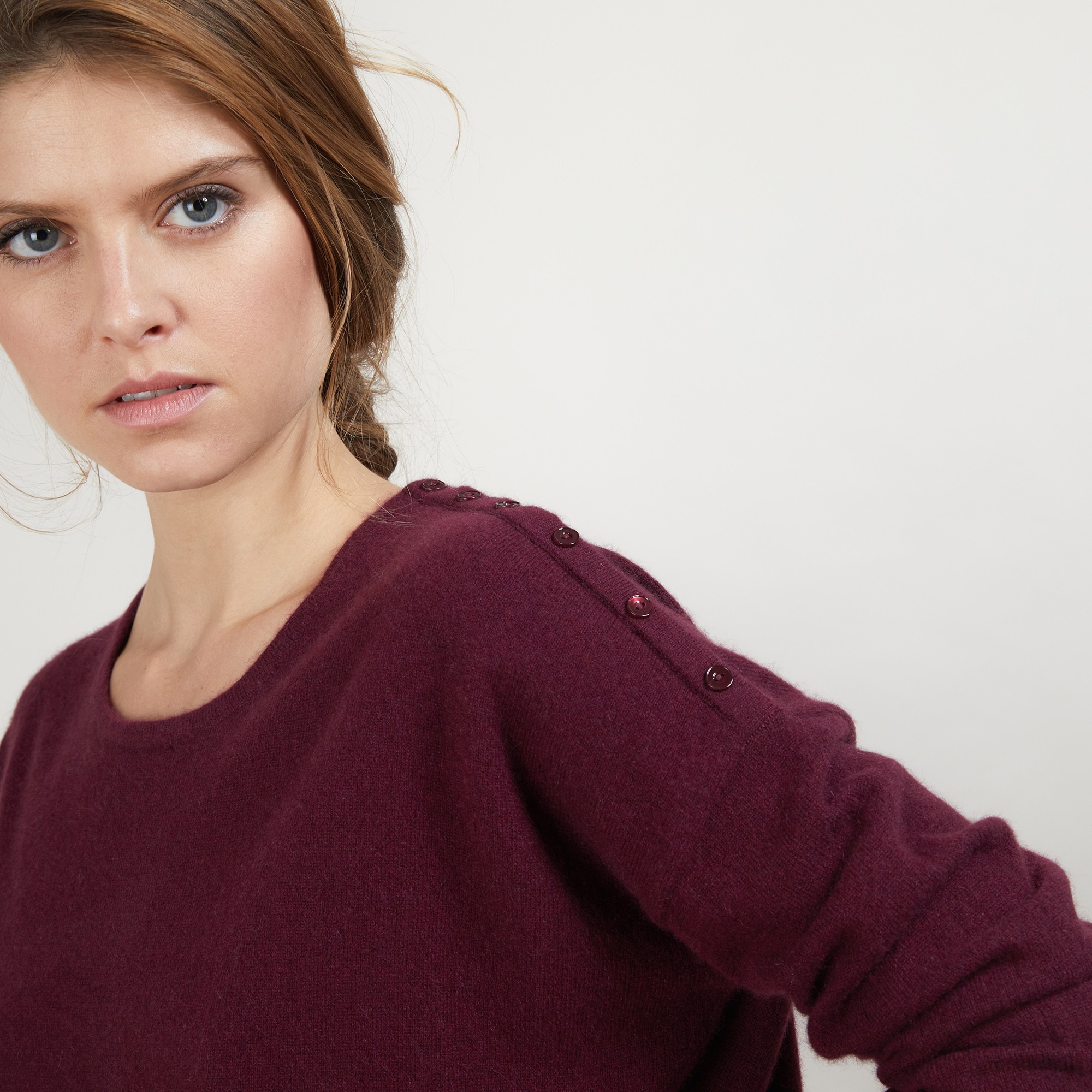Pull ample en cachemire boutons épaule - Brook 7085 damas - 18 Violet foncé