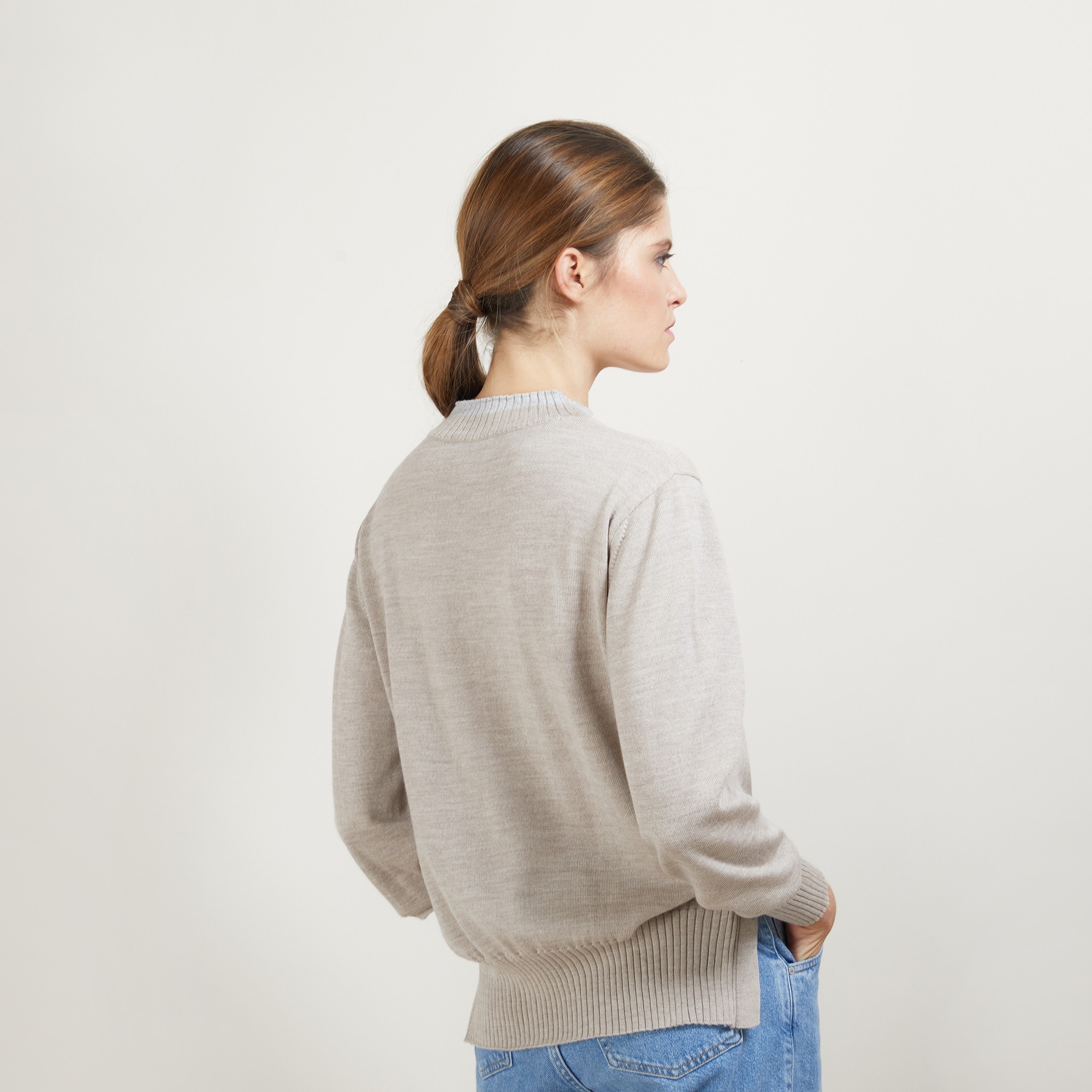 Pull bicolore en laine - Gimmie 7176 dune/vapeur - 12 Beige clair