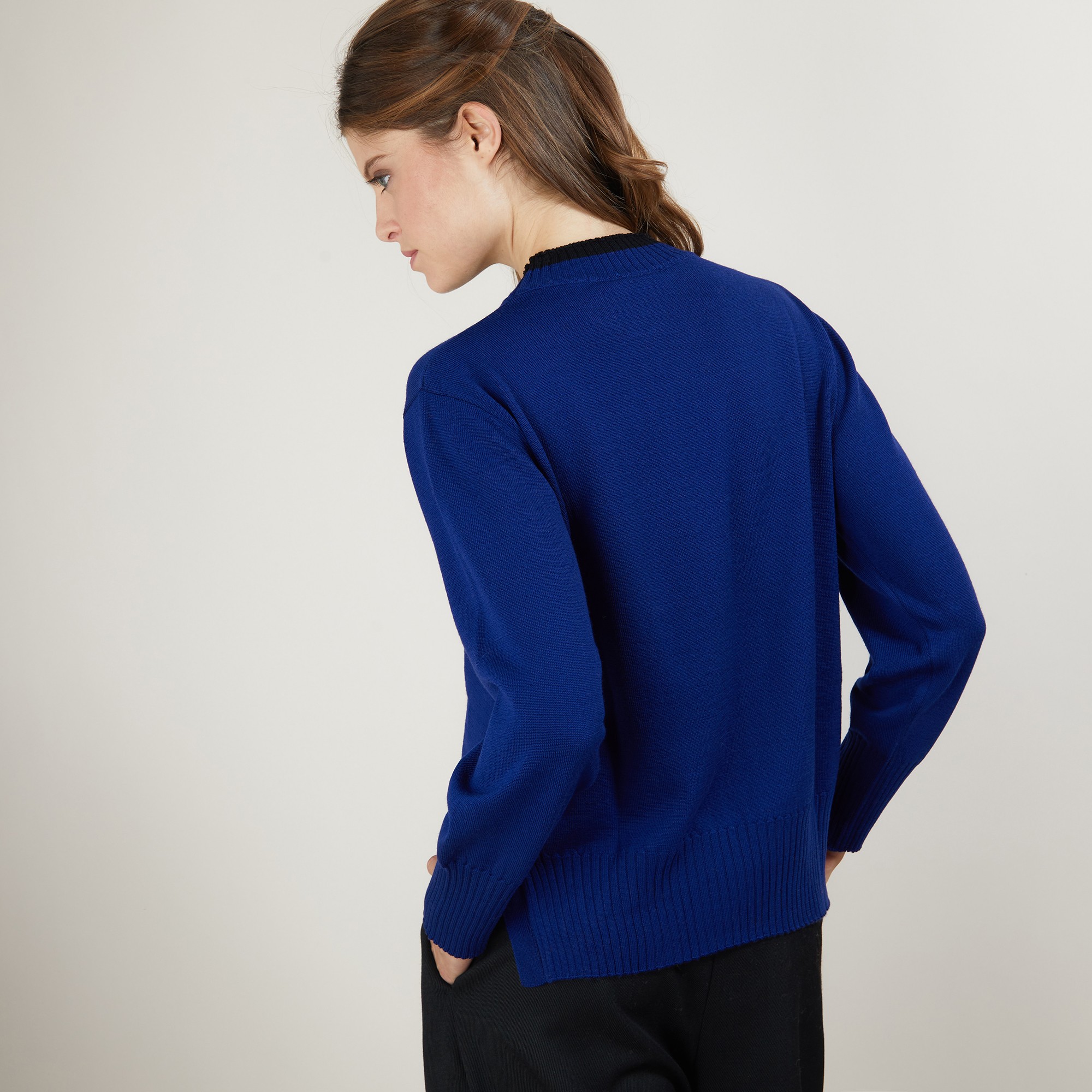 Pull bicolore en laine - Gimmie 7178 fregate/noir - 48 Bleu roi