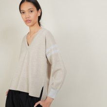 Two-tone wool sweater with slits - Glee