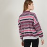 Pull motifs aztèques en  laine - Fidji 7159 marine/vapeur/pivoine 05 Bleu marine