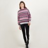 Pull motifs aztèques en  laine - Fidji 7159 marine/vapeur/pivoine 05 Bleu marine