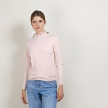 Pull col fantaisie en laine et soie - Florina 7084 opale - 24 Rose clair