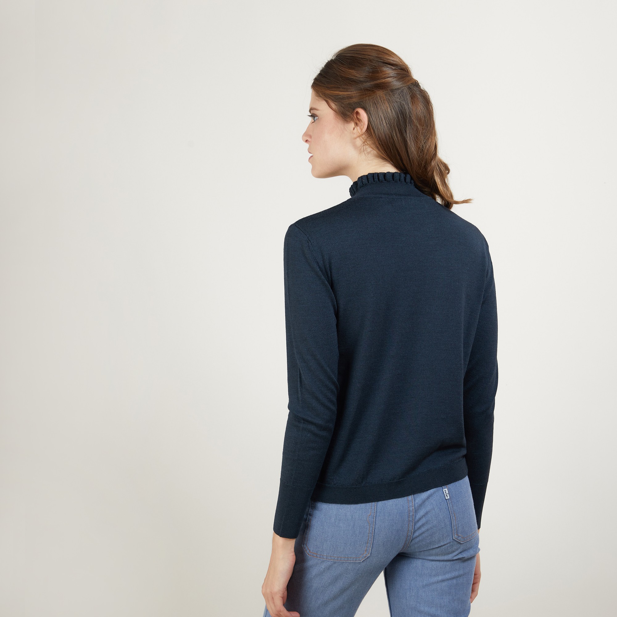 Pull col fantaisie en laine et soie - Florina 7011 ombre - 10 Gris foncé