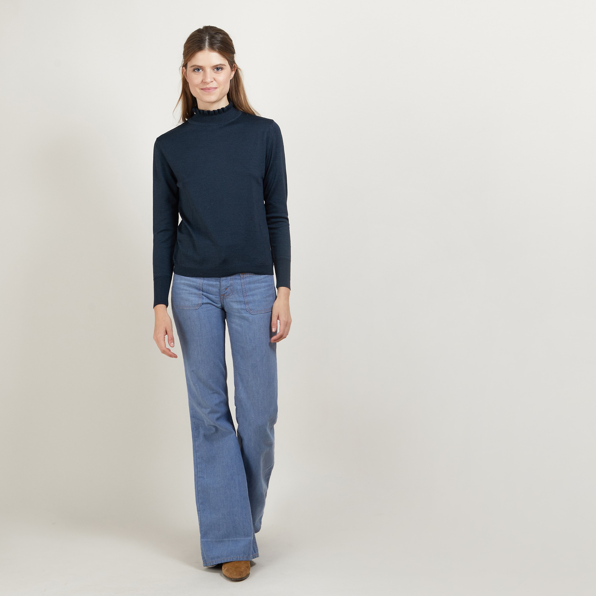 Pull col fantaisie en laine et soie - Florina 7011 ombre - 10 Gris foncé