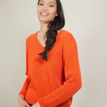 Pull col v en laine et soie - Blovis 7081 fusion - 15 Orange