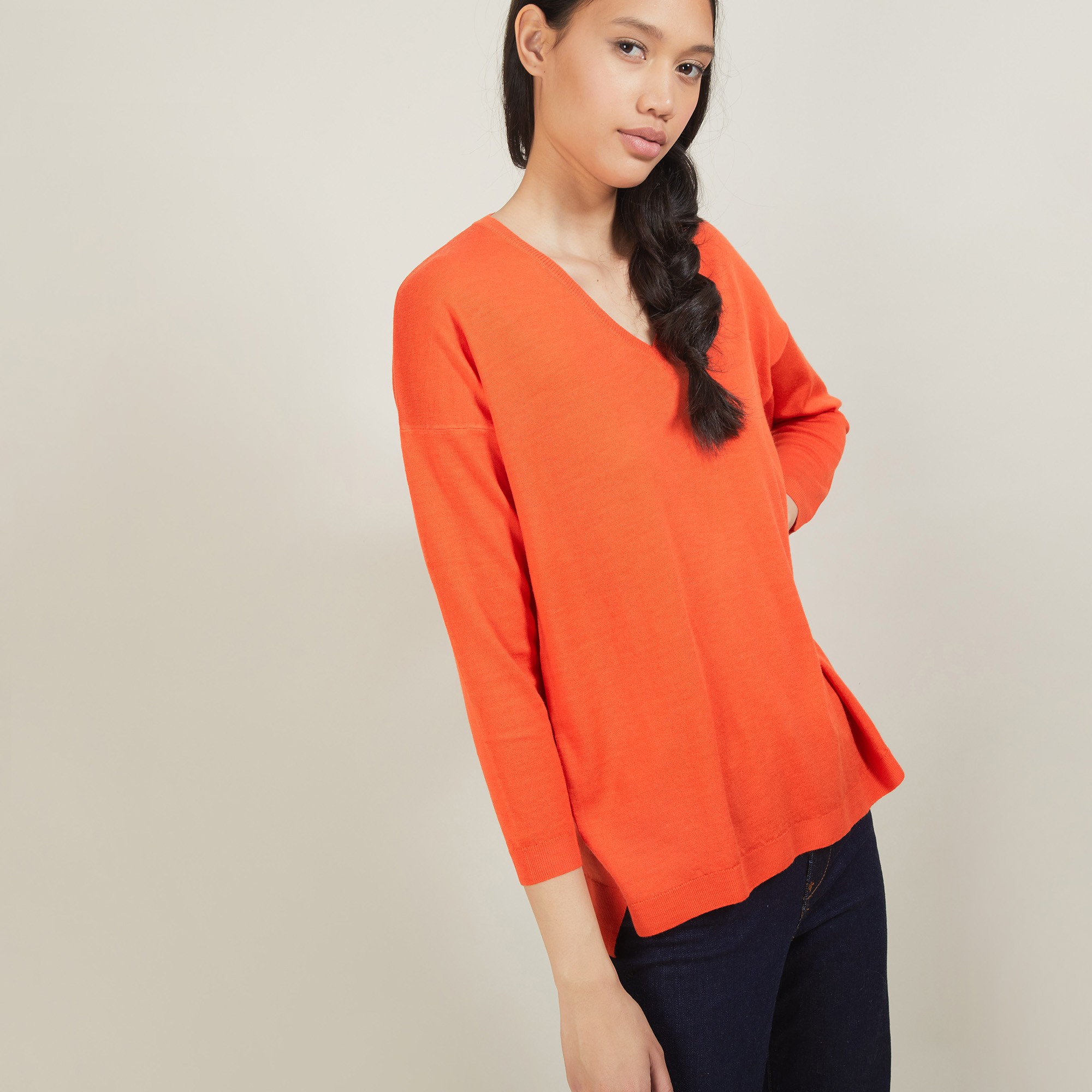 Pull à fentes col v en laine - Bernice 7081 fusion - 15 Orange