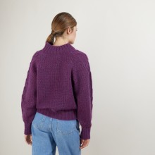 Pull col montant zippé en mohair - Gilda 7085 damas - 18 Violet foncé