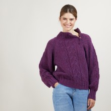Pull col montant zippé en mohair - Gilda 7085 damas - 18 Violet foncé