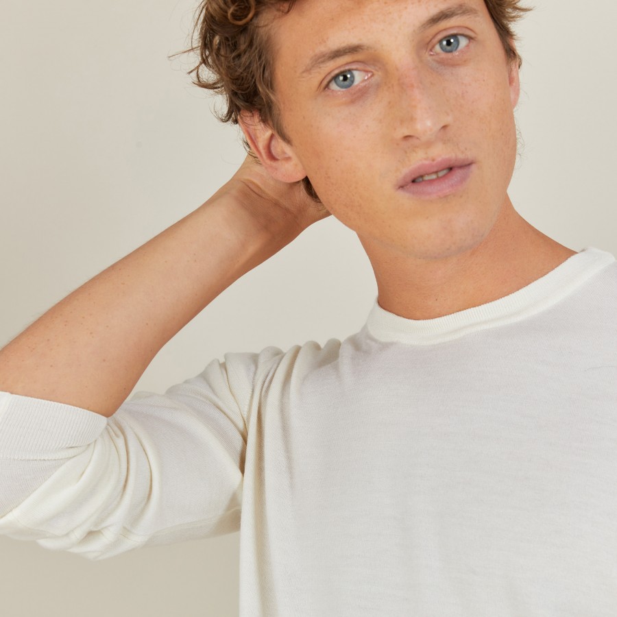 Round-neck wool and silk sweater - Barsam