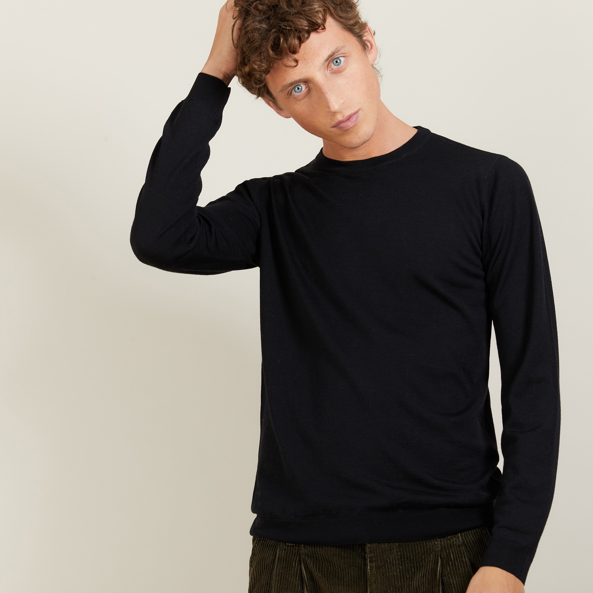 Pull col rond en laine et soie - Barsam 7010 noir - 01 Noir