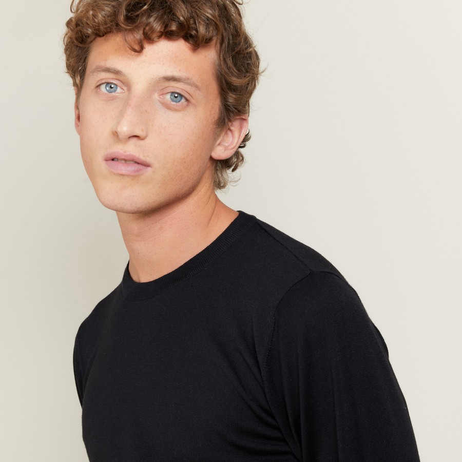 Round-neck wool and silk sweater - Barsam