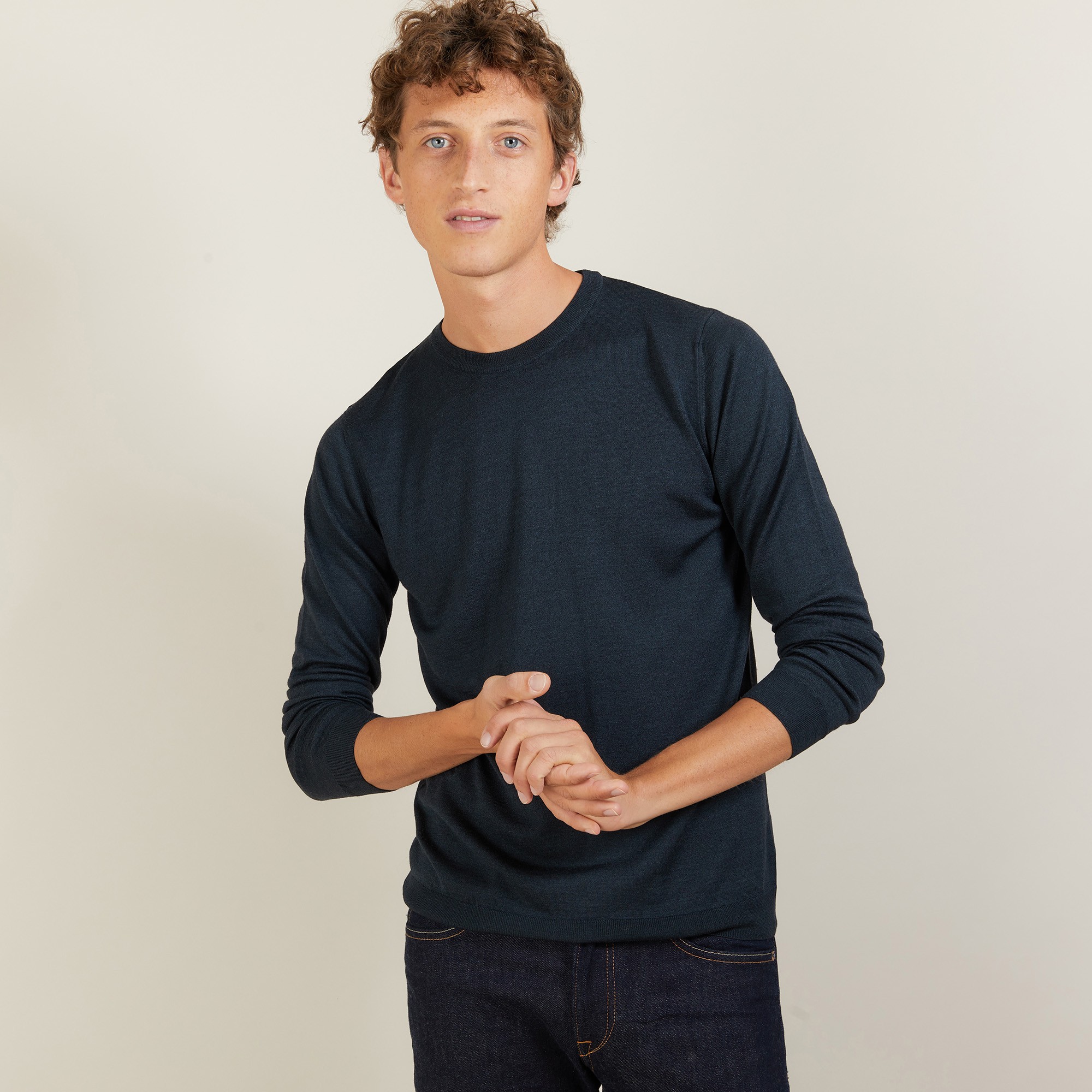 Pull col rond en laine et soie - Barsam 7011 ombre - 10 Gris foncé