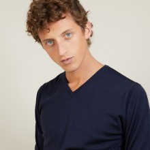 Pull col V en laine et soie - Basil 7001 - 13 Beige moyen