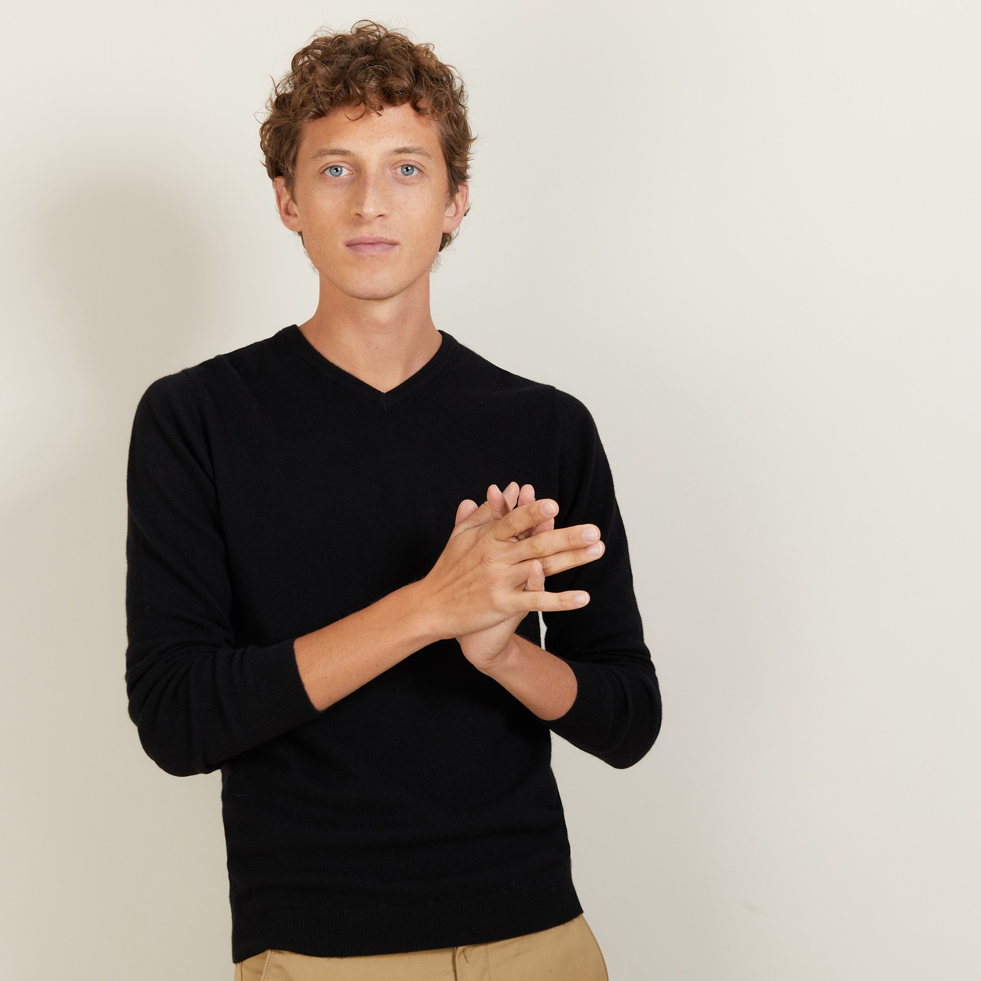 Pull col V en cachemire - Benjamin 7010 noir - 01 Noir