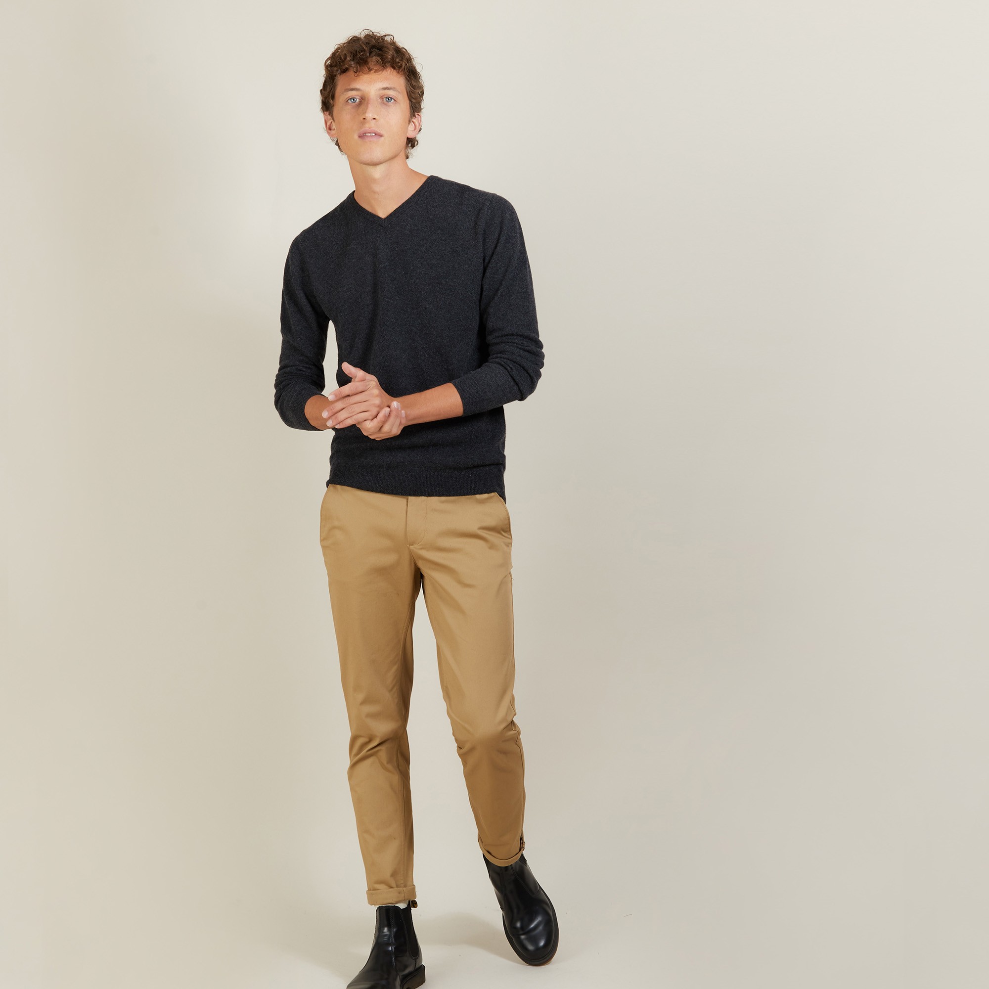 Pull col V en cachemire - Benjamin 7010 noir - 01 Noir