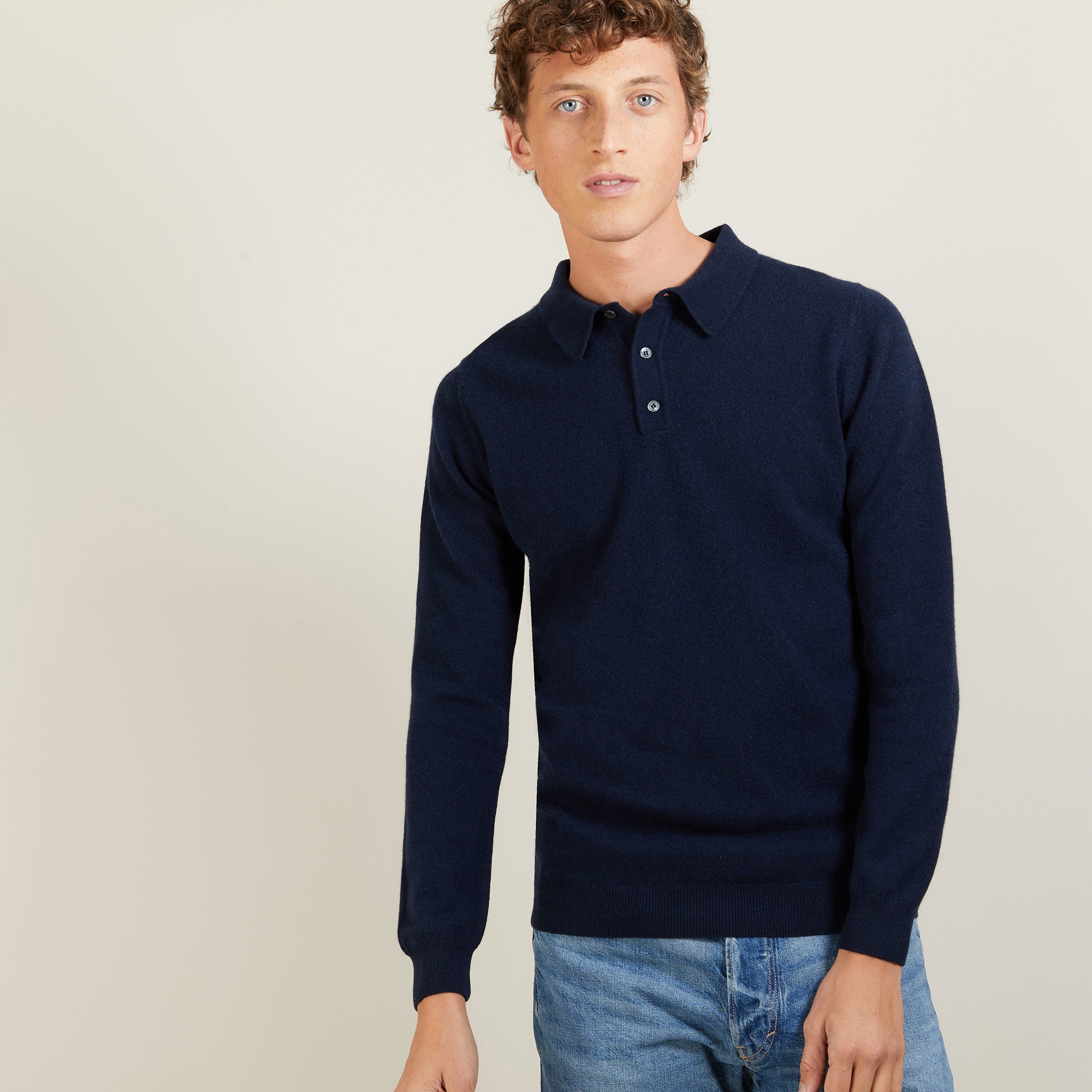 long-sleeved polo shirt in 100% cashmere-BILLY