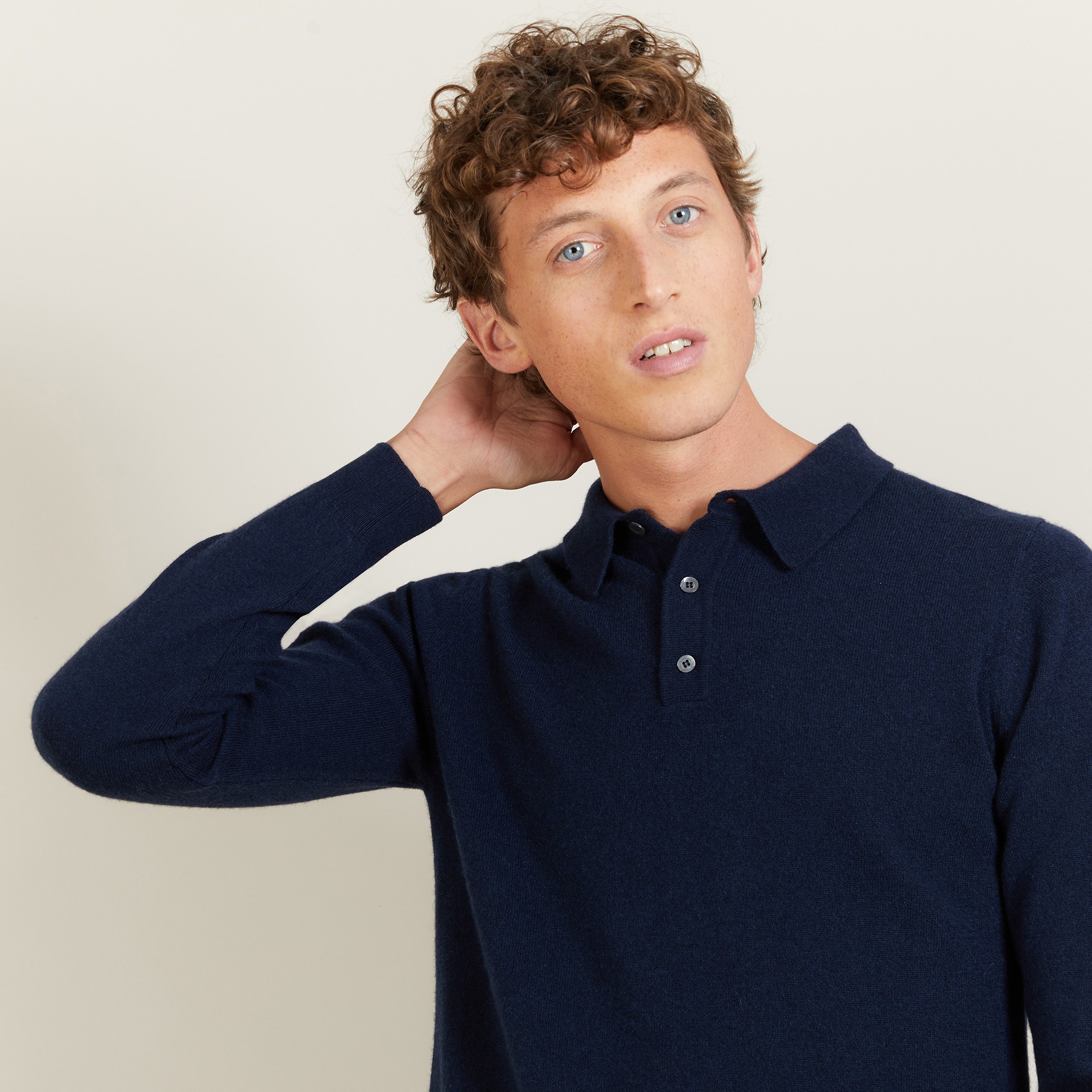 long-sleeved polo shirt in 100% cashmere-BILLY