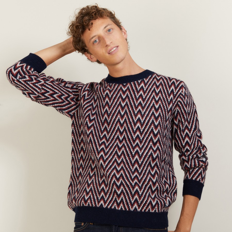 Herringbone pattern sweater in wool and Alpaca - Luka