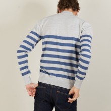 Pull rayé col montant en laine - Lazar 7158 vapeur baltique - 06 Bleu moyen