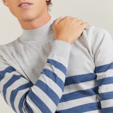 Pull rayé col montant en laine - Lazar 7158 vapeur baltique - 06 Bleu moyen