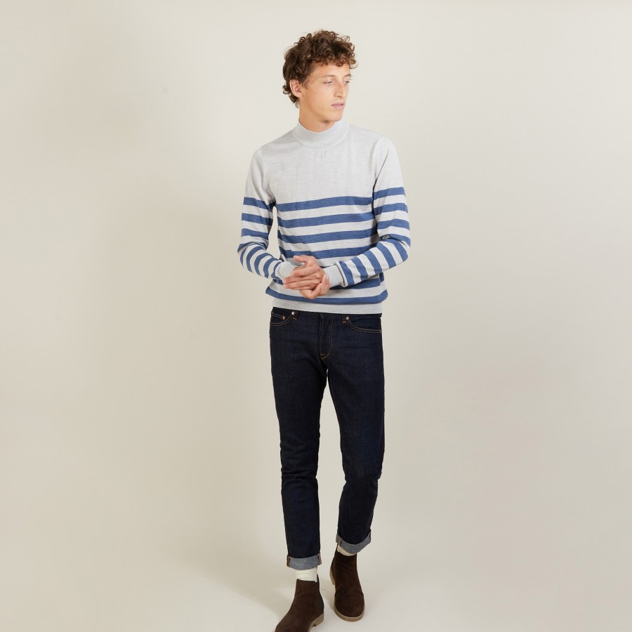 Striped wool sweater with high neck collar - Lazaar
