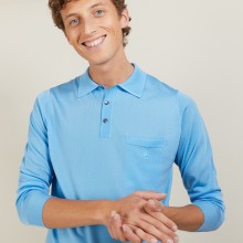 Polo manches longues homme en Fil Lumière Boris 2750 perruche - 06 Bleu moyen 