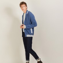 Cardigan bicolore boutonné en laine - Loveo 7158 vapeur/baltique - 06 Bleu moyen
